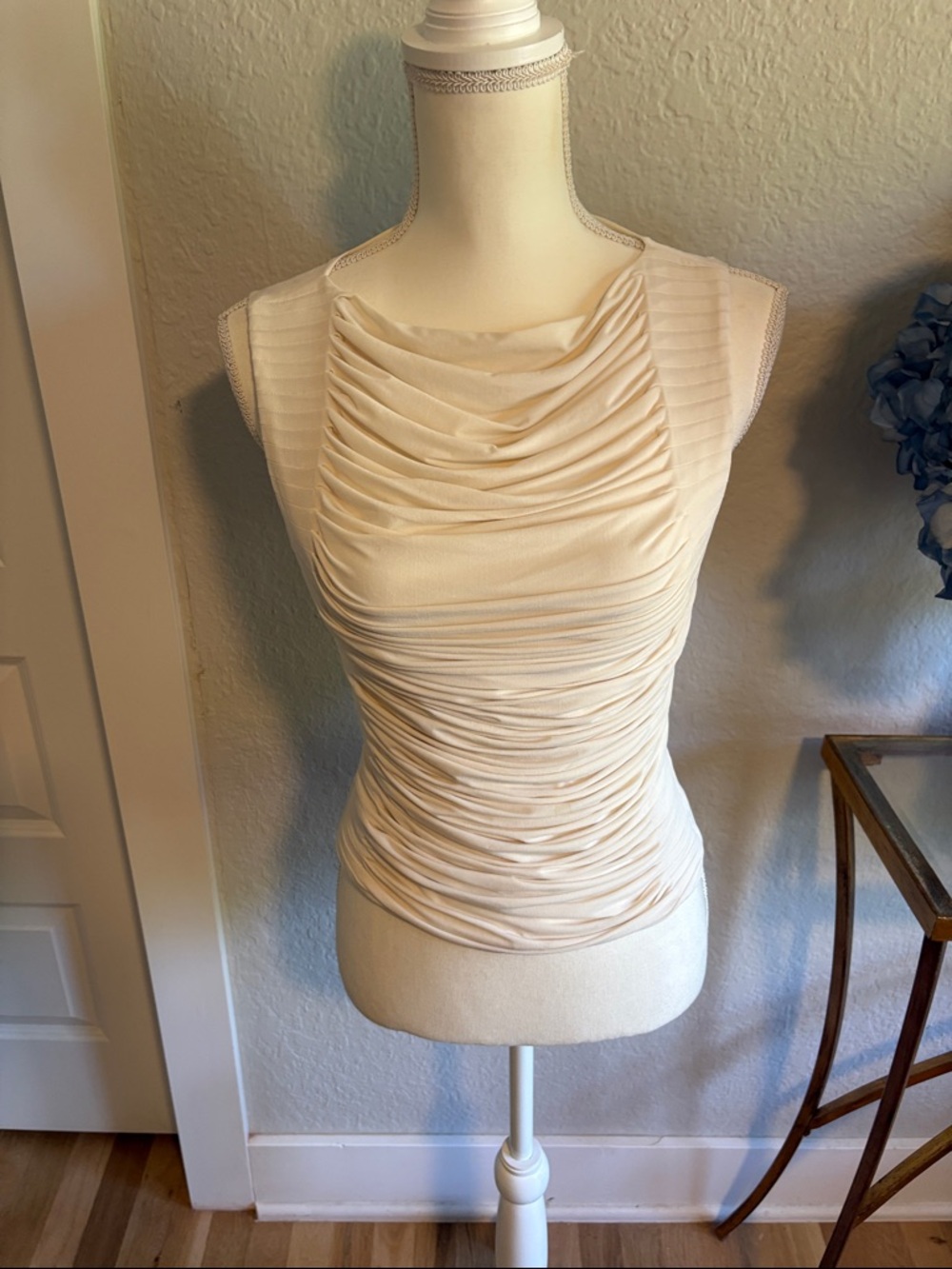 Elie Tahari Cream Ruched Draped Sleeveless Camisole